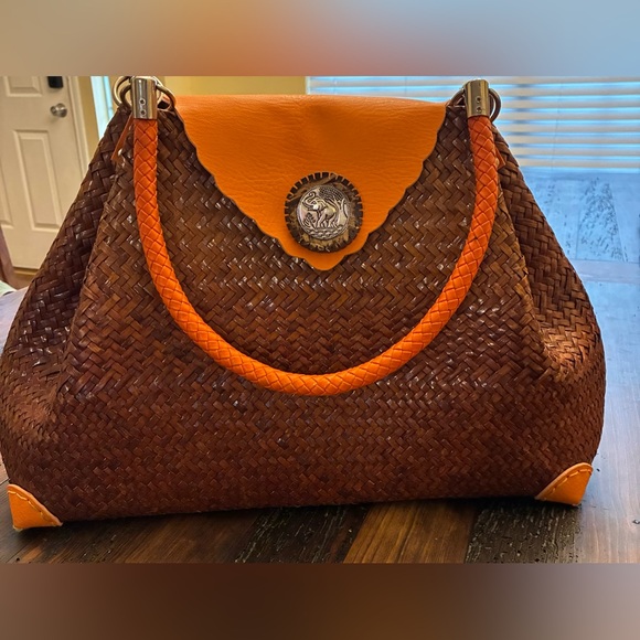 Brown and Orange Woven Handbag - Picture 1 of 5